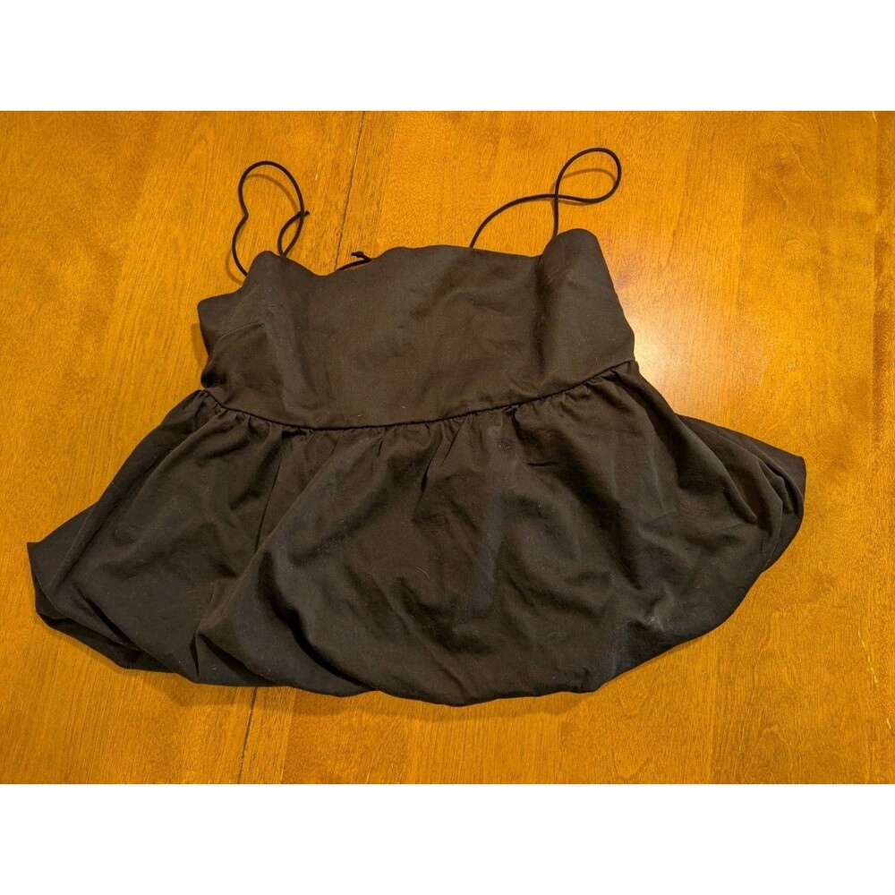 BP Black Bubble Hem Peplum Cami Top Size M Spaghetti Strap Tie Back Coquette